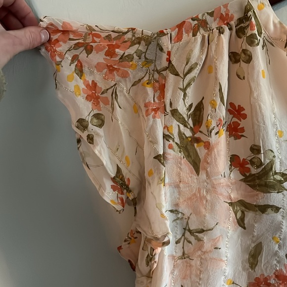 Joie silk floral flutter sleeve top with gold thread detail - Picture 3 of 7